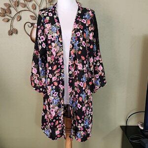 Time and Tru Kimono, one size, black floral chiffon georgette type fabric